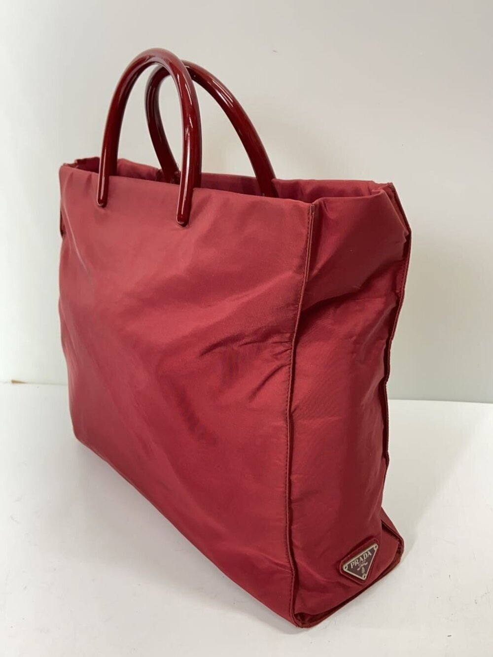 Prada structured handles RED top red matching tote Tessuto Red